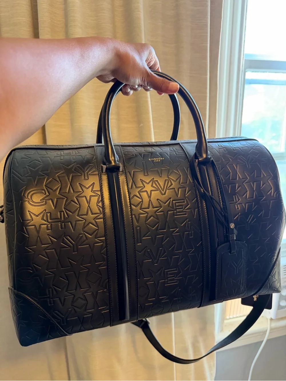 Givenchy Star and Logo Embossed Leather Weekender Duffle Bag
